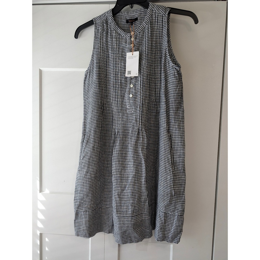 Quince 100% European Linen Sleeveless Swing Dress Black White Gingham Small NEW